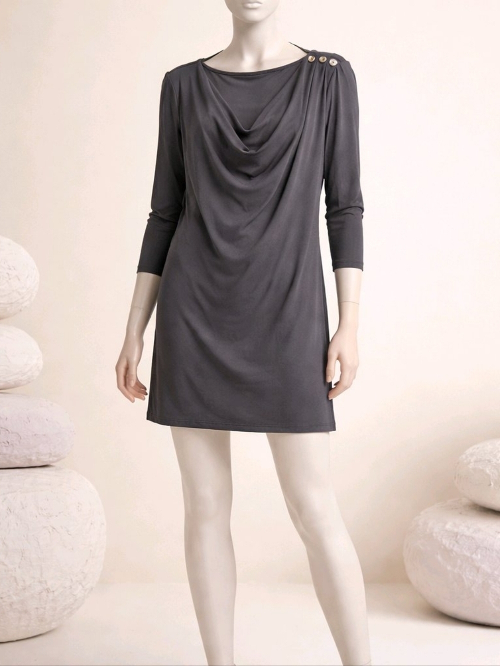 Michael Kors Black Cowl-Neck Mini Dress with Shoulder Buttons Sz XL